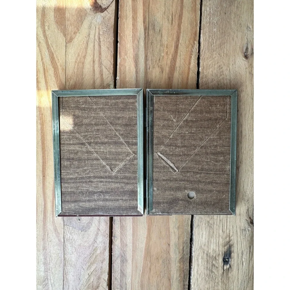 Vintage Bi Fold Double Metal Brass Tabletop/Wall Hanging Picture Frame 70s Photo
